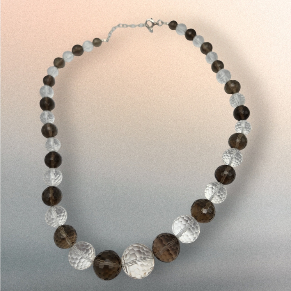 Sterling Silver Sally C Treasures 925 Crystals Smoke Clear Necklace Estate Piece